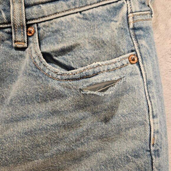 New American Eagle Jeans Womens 8 distressed Flare Leg 2 color hem Stretch Logo - Picture 5 of 16